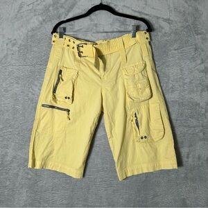 Pete Greta Shorts Unisex 12 Yellow Belted Cargo Johnny‎ Was Poplin Bermuda READ